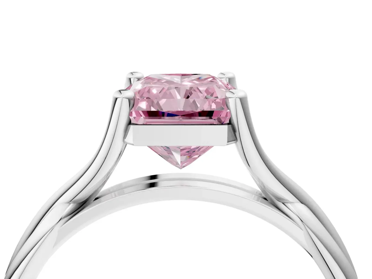 Fancy Pink Radiant Cut Diamond Solitaire Twist Band Prong Setting Ring Platinum