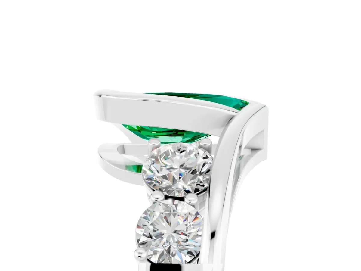 Bezel Set Pear Cut Emerald Bypass Ring with Round Accents Platinum