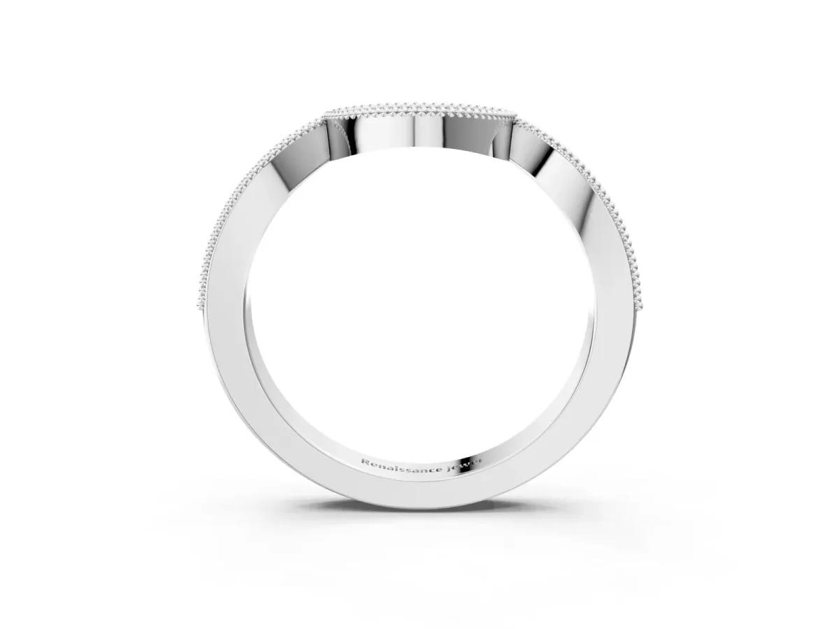 Pavé Round Diamond Contour Milgrain Band White gold