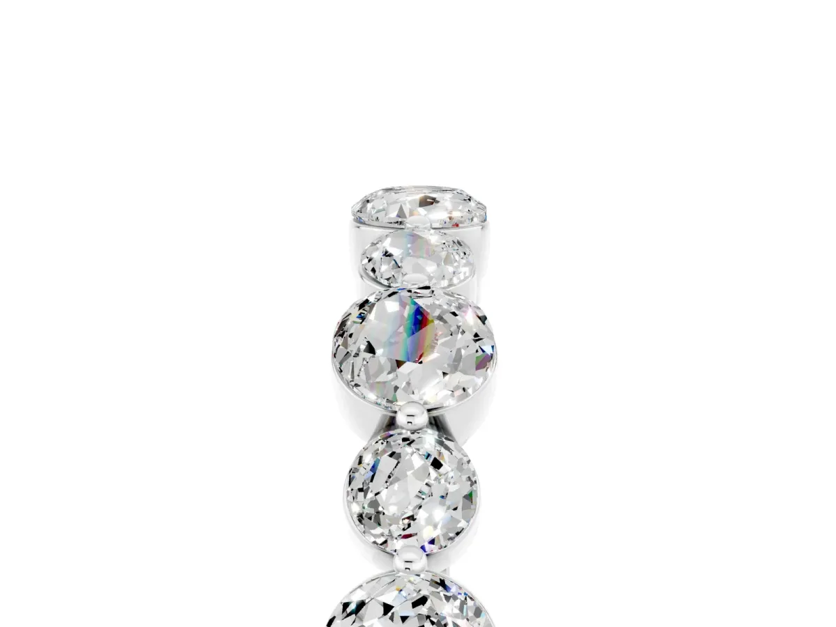Round Moissanite Scalloped Prong Set Eternity Band Silver