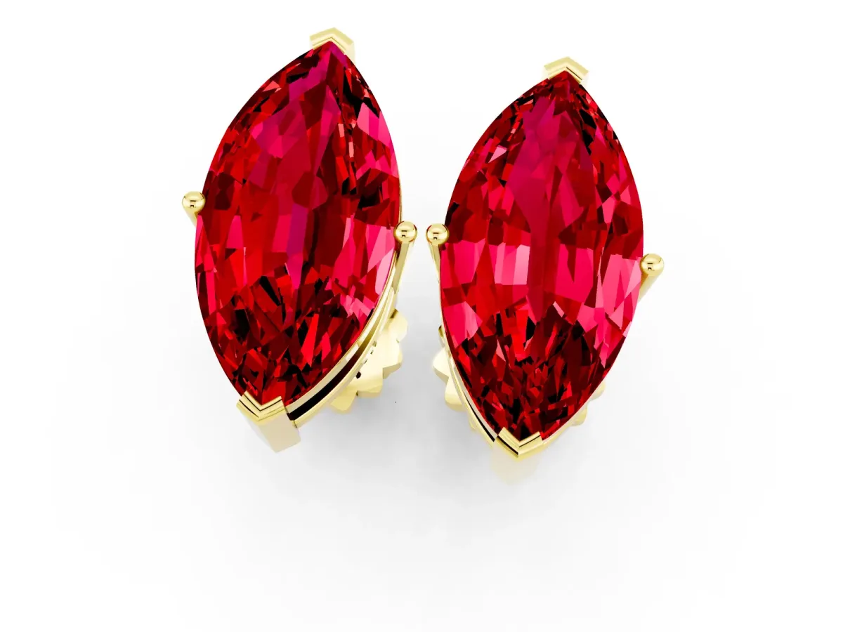 Marquise Cut Ruby Stud Earrings Yellow gold