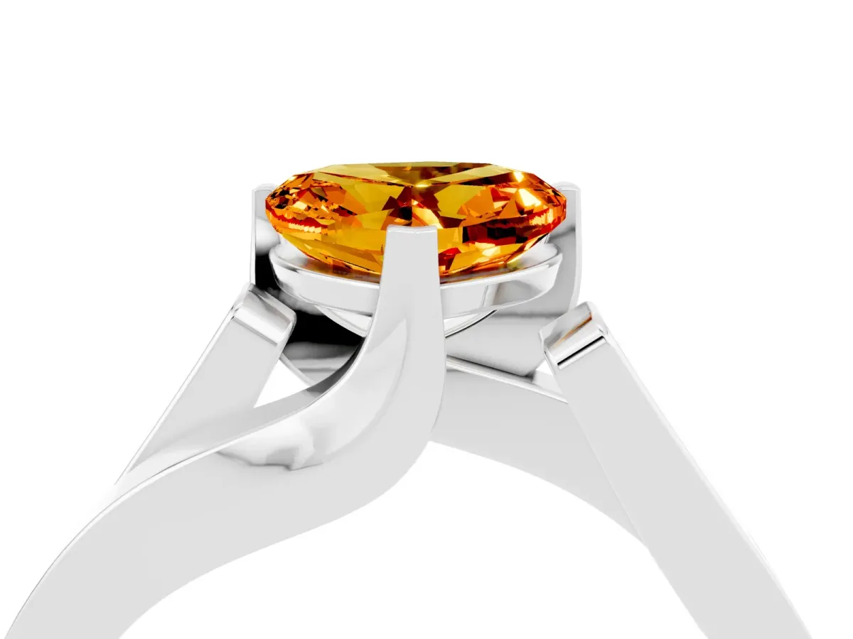 Modern Tension Set Heart Cut Citrine Solitaire Wide Band Ring Silver