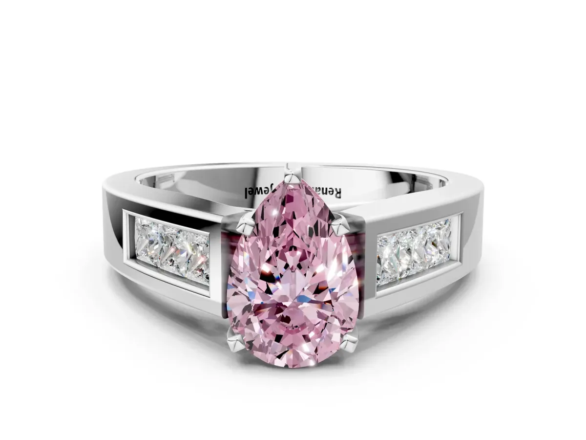 Fancy Pink Pear Cut Cut Channel Set Solitaire Ring with Four-Prong Setting Silver