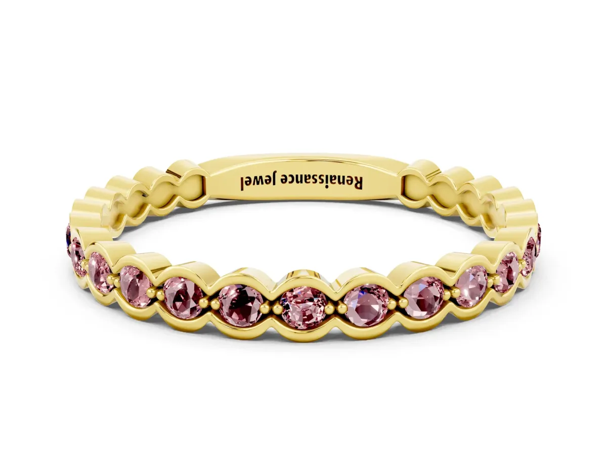 Round Morganite Bezel Set Eternity Band Yellow gold