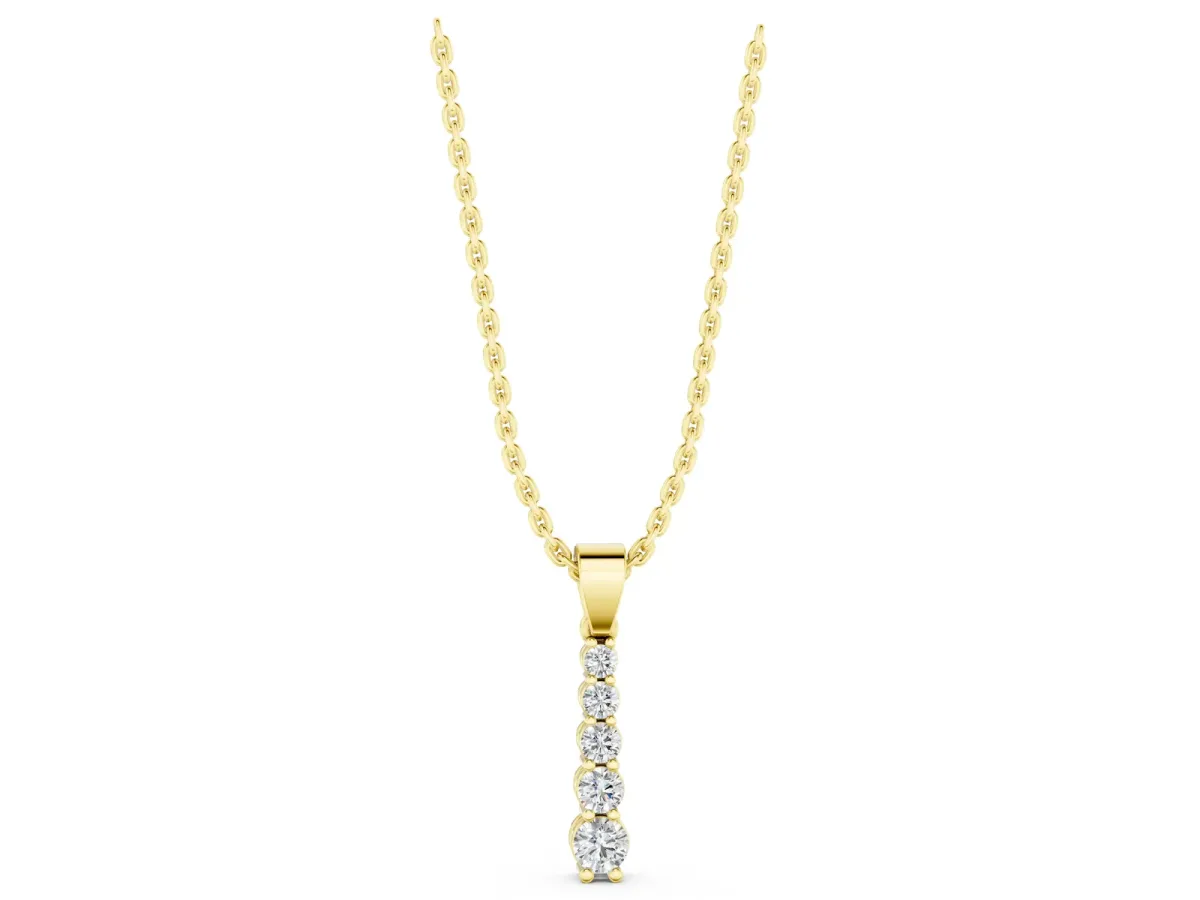Round Diamond Vertical Pendant with Prong Setting Yellow gold