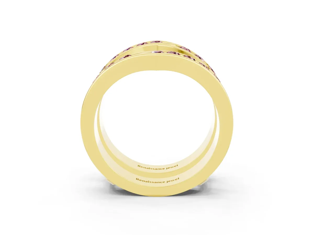 Round Morganite Channel-Set Chevron Band Yellow gold