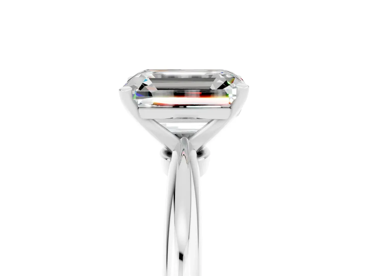 Emerald Cut Moissanite Solitaire Ring with Six-Prong Setting and Classic Band Silver