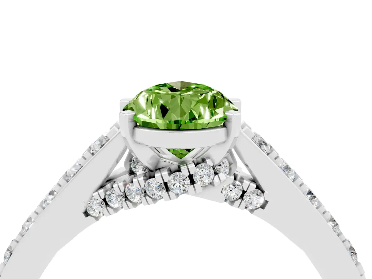 Pear Cut Peridot Solitaire Ring with Crossover Gallery and Round Pavé Band Silver