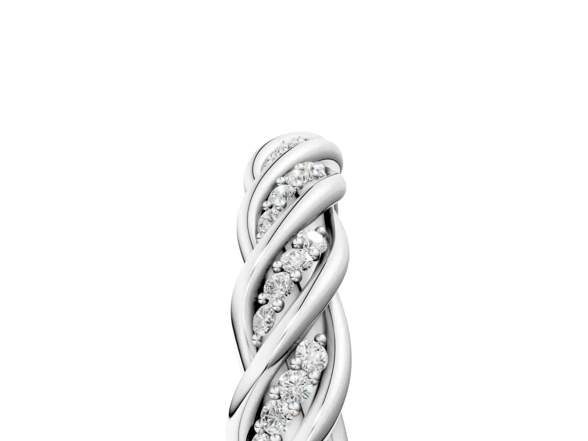 Twisted Pavé Round Diamond Eternity Band with Shared Prong Setting White gold