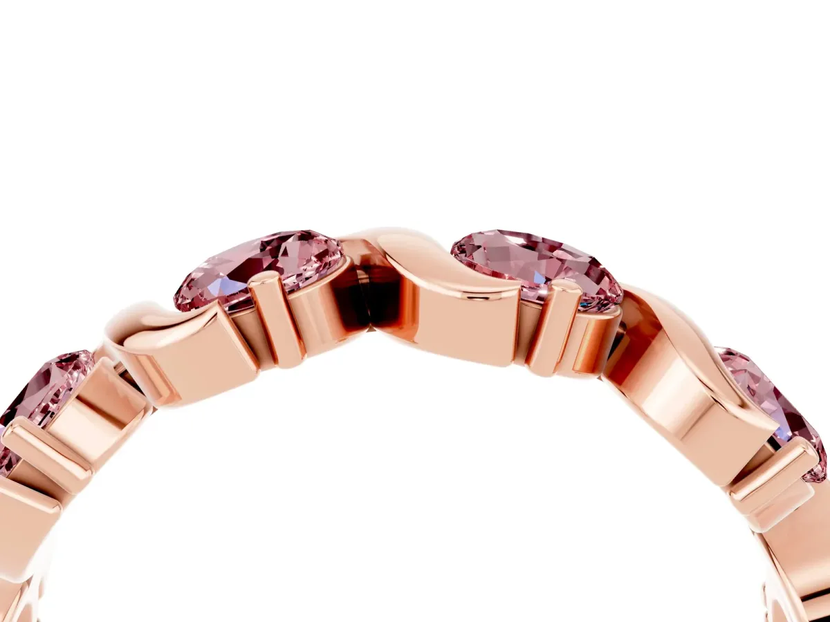 Round Morganite Half Eternity Band with Wave Prong Setting Rose gold