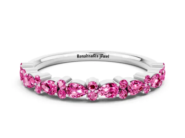Pear and Round Pink Sapphire Wedding Band Platinum