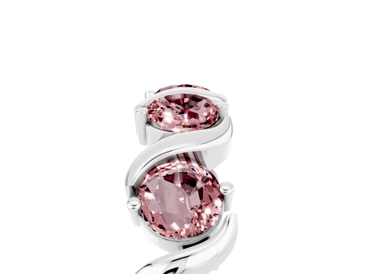 Round Morganite Half Eternity Band with Wave Prong Setting Silver