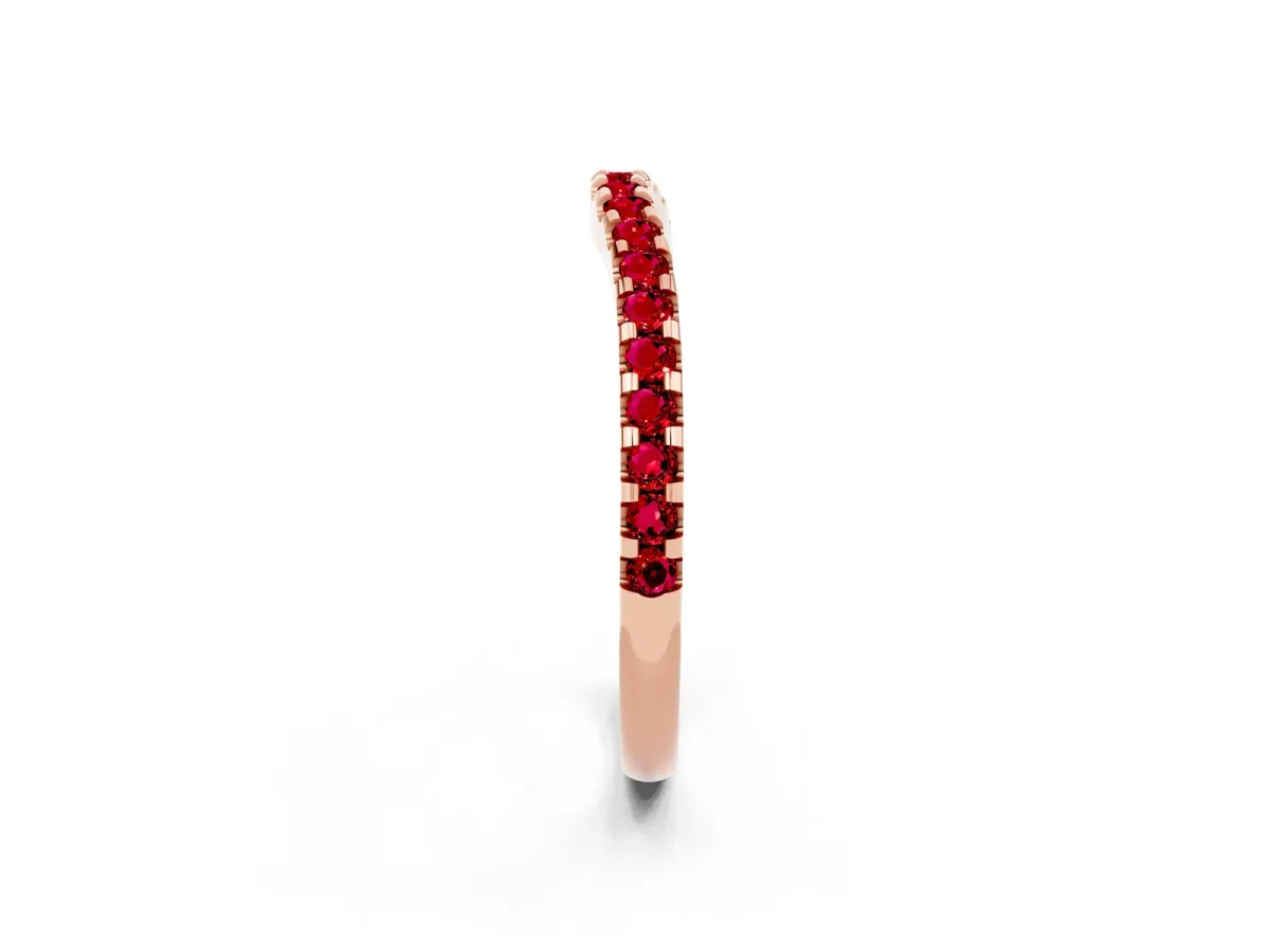 Round Ruby Pavé Curved Wedding Band Rose gold
