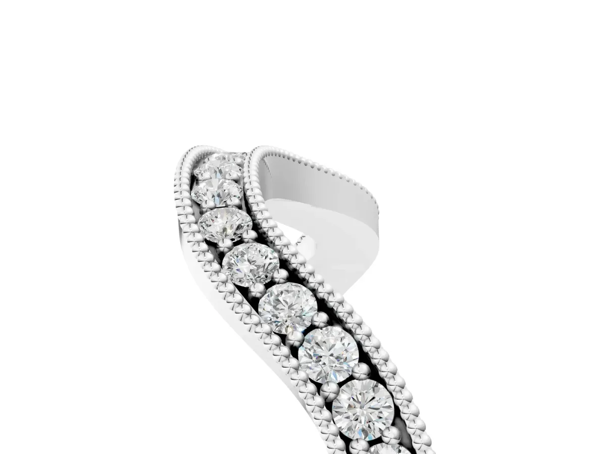 Curved Milgrain Round Diamond Pavé Wedding Band Platinum