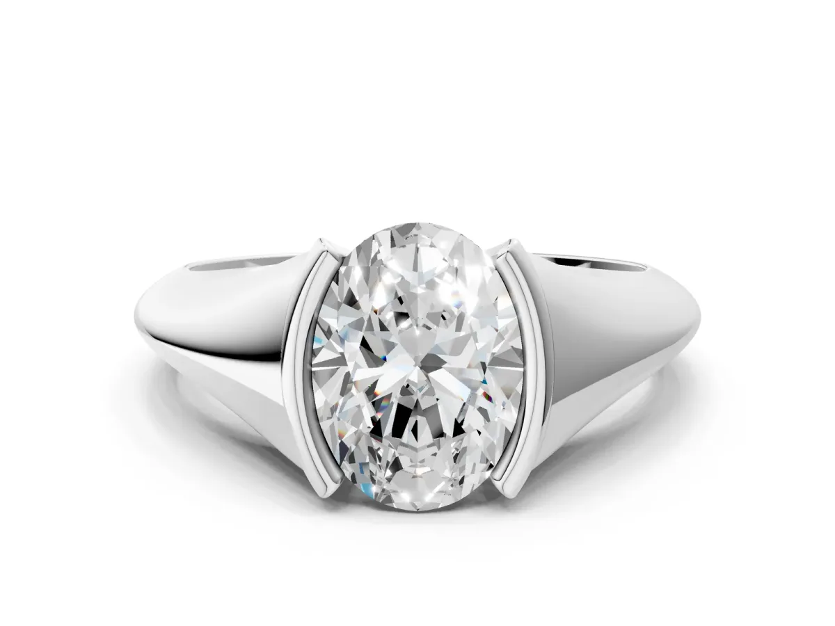 Oval Cut Solitaire Tension Set Diamond Ring Platinum