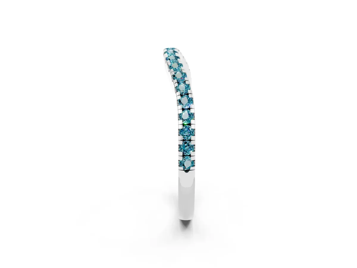 Round Blue Topaz Pavé Half Eternity Band with Shared Prong Setting Silver