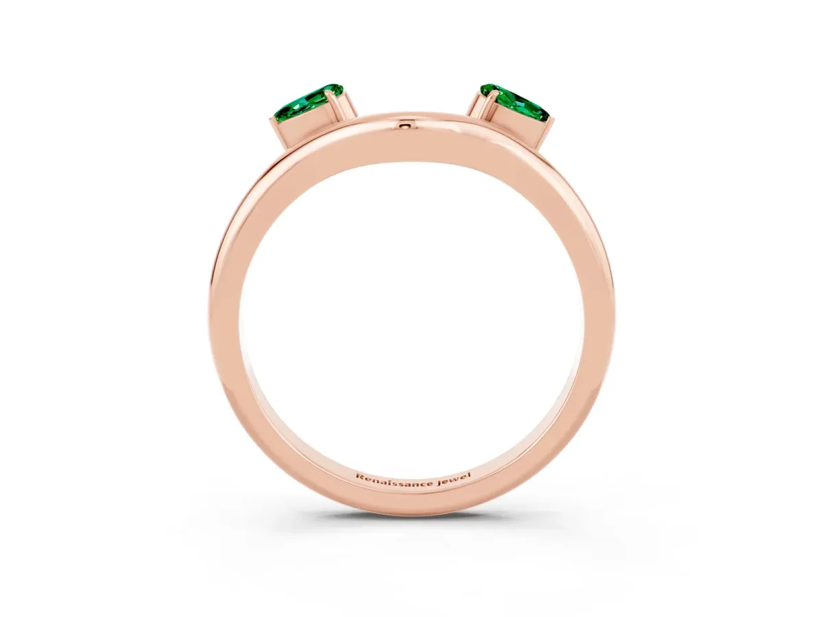 Pear Cut Emerald Two-Stone Open Band Ring with Prong Setting Rose gold
