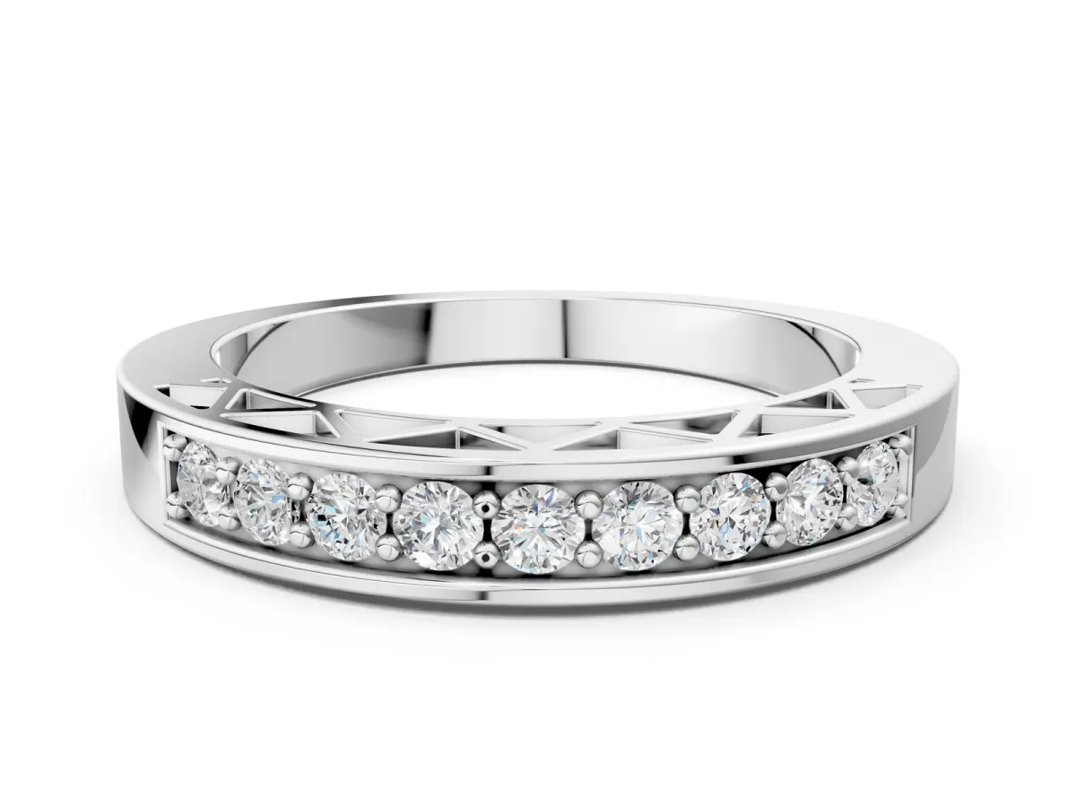 Channel-Set Round Diamond Eternity Band with Shared Prong Setting Silver
