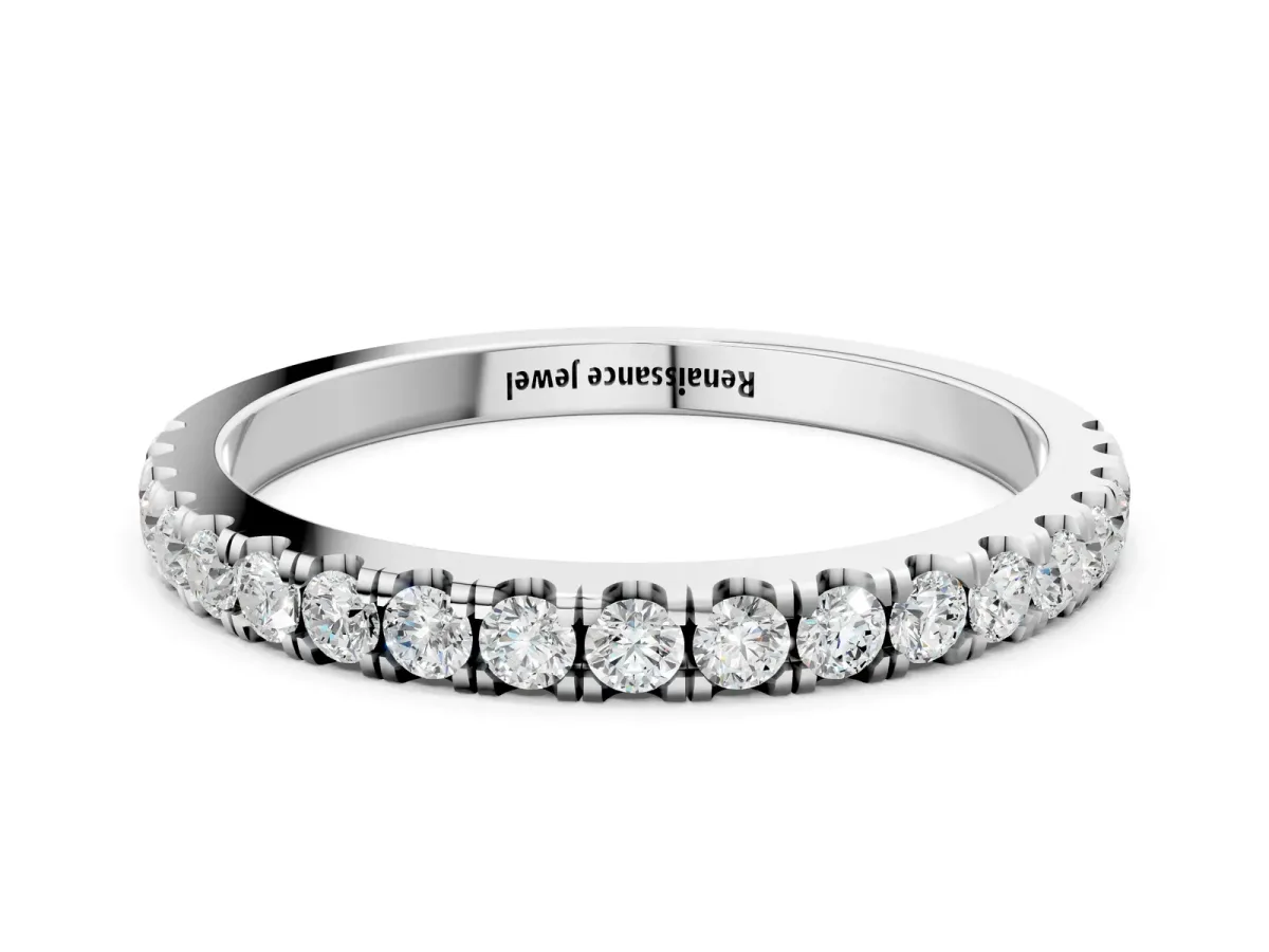 Round Diamond Classic Half Eternity Band with Shared Prong Setting Silver