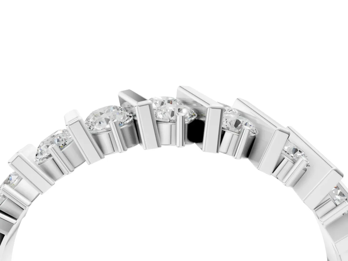 Channel Set Round Diamond Anniversary Band with Vertical Prongs Silver