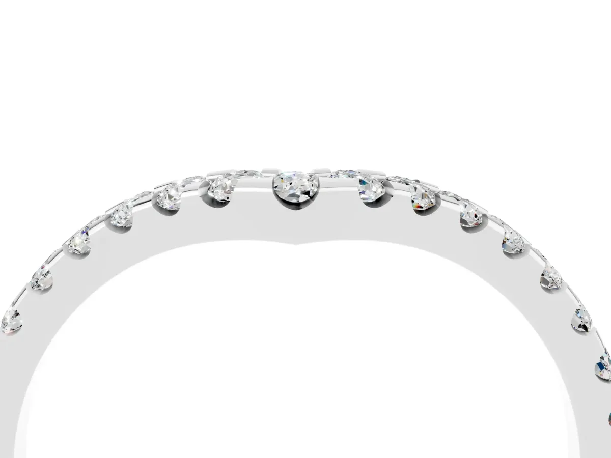 Pavé Round Moissanite Chevron Band with Shared Prong Setting White gold