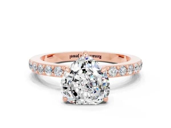 Heart Cut Moissanite Solitaire Engagement Ring with Pavé Band and Four-Prong Setting Rose gold