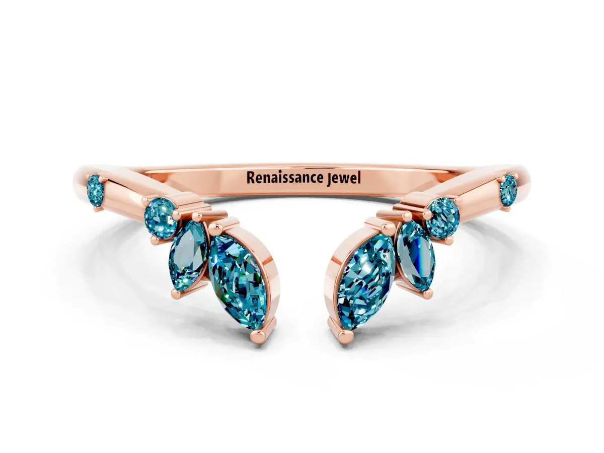 Open Marquise Cluster Blue Topaz Band with Prong Setting Rose gold