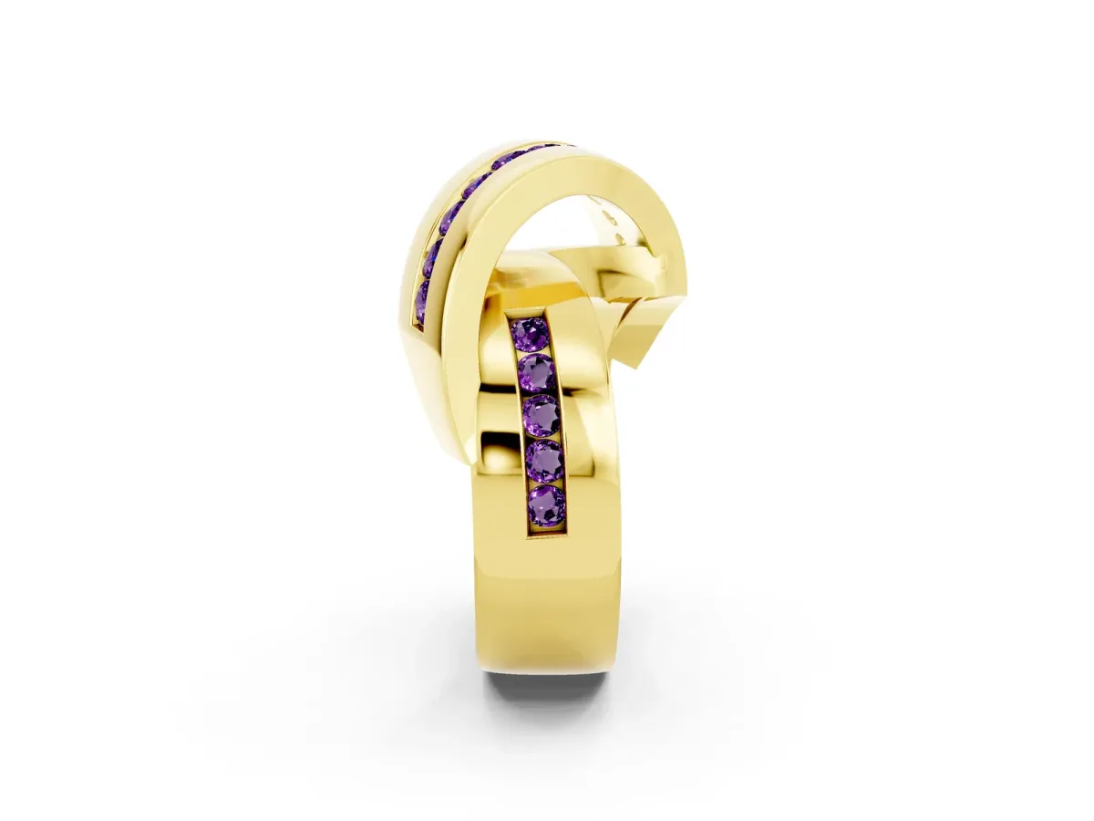 Pavé Round Amethyst Crossover Band with Channel Setting Yellow gold