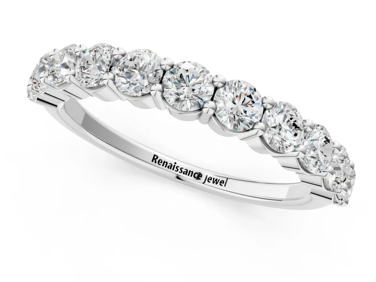 Round Diamond Half Eternity Band with Prong Setting Silver