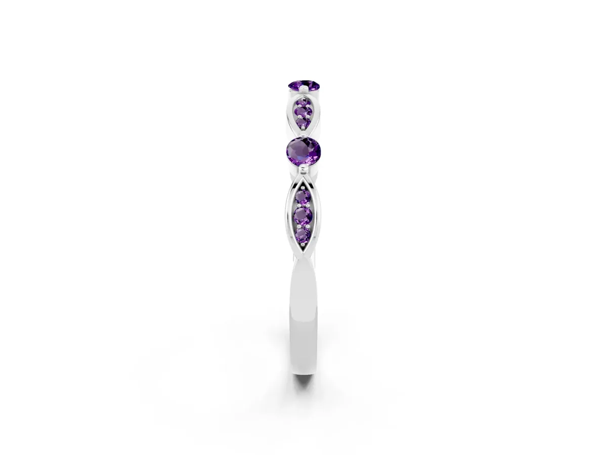 Marquise and Round Amethyst Milgrain Band with Bezel Setting Silver