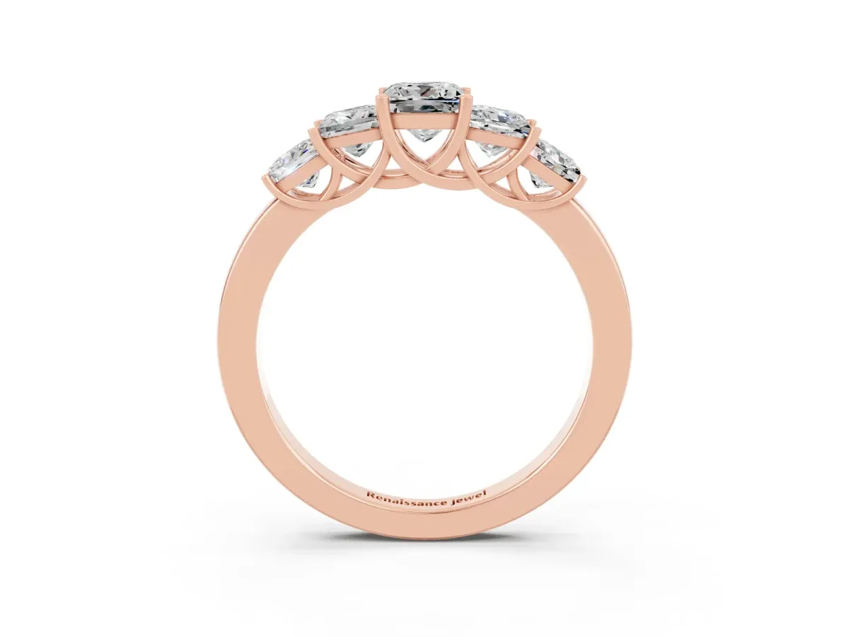 Princess Cut Five-Stone Moissanite Ring with Classic Prong Setting Rose gold