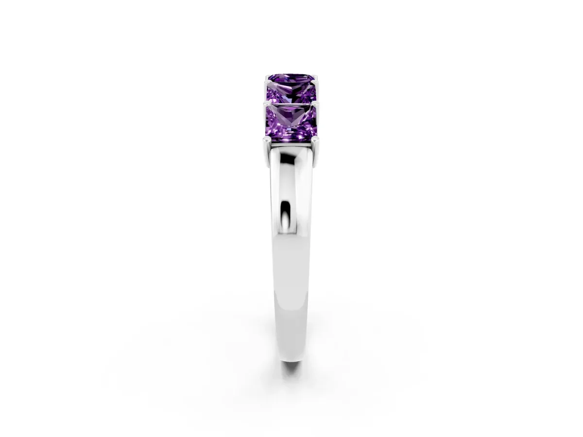 Princess Cut Five-Stone Amethyst Band with Prong Setting Platinum