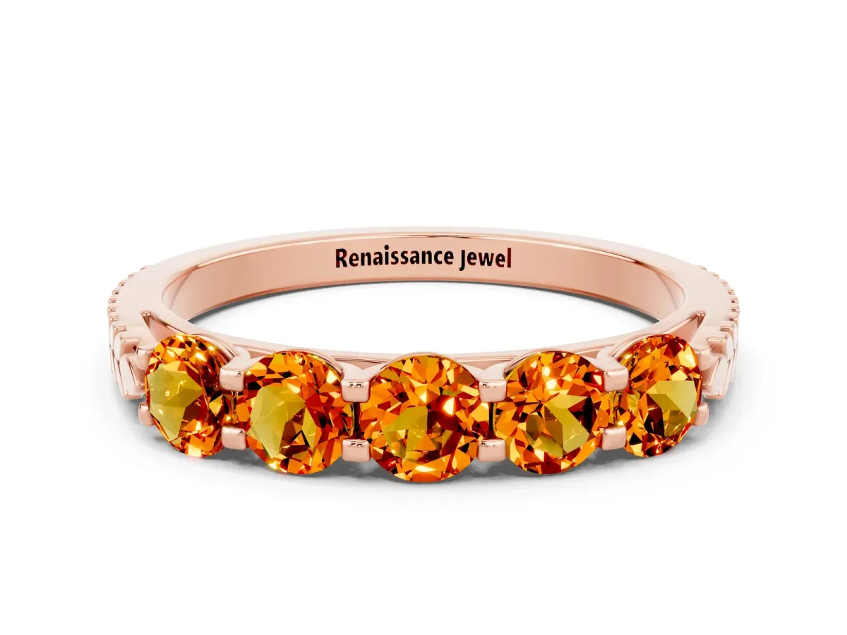 Five-Stone Round Citrine Prong-Set Band Rose gold