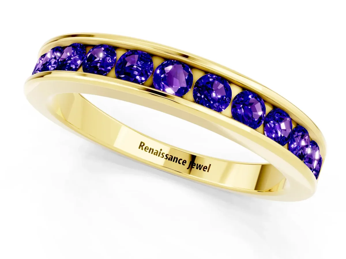 Channel Set Round Tanzanite Eternity Band Yellow gold