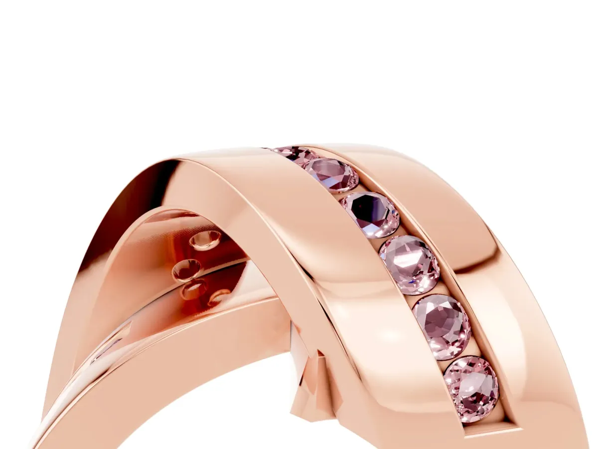 Pavé Round Morganite Crossover Band with Channel Setting Rose gold