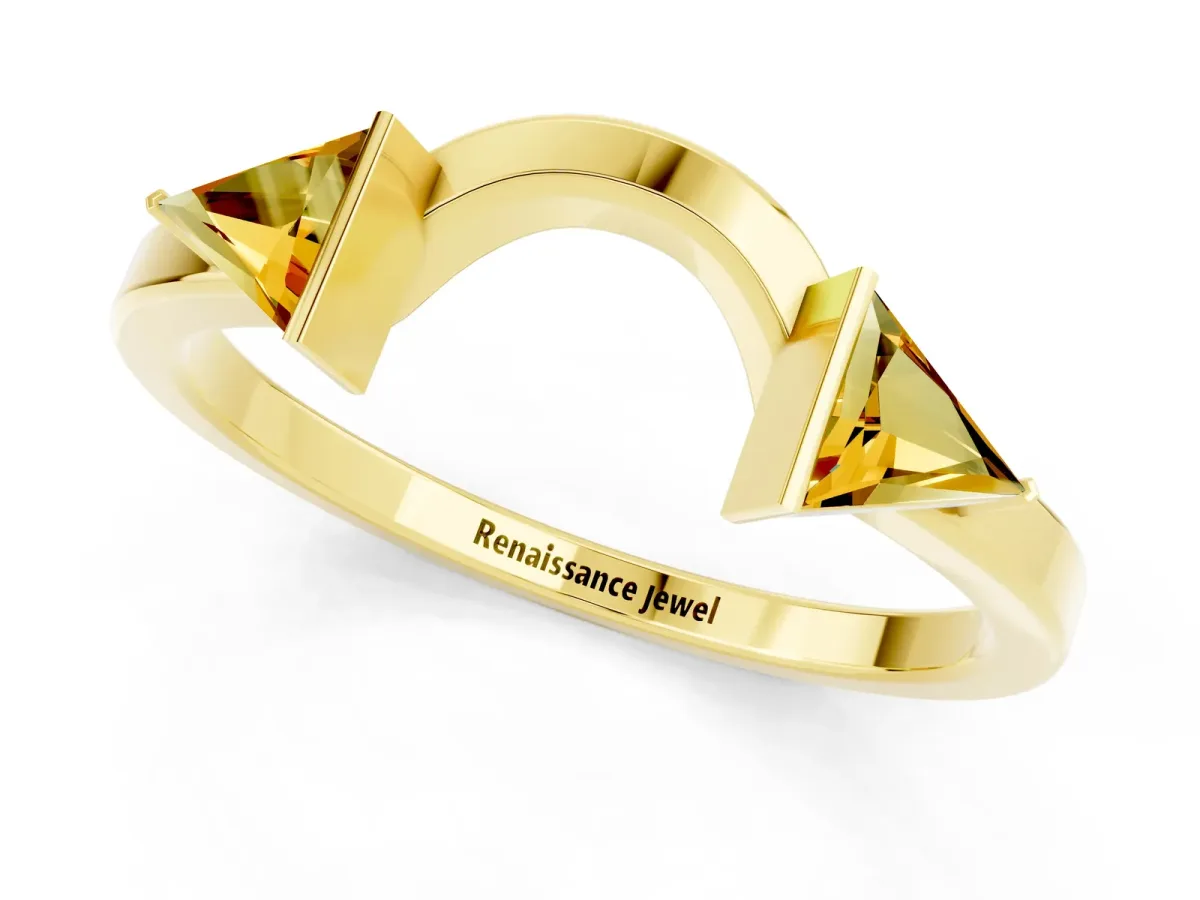 Trillion Citrine Open Band Ring with Bezel Setting Yellow gold