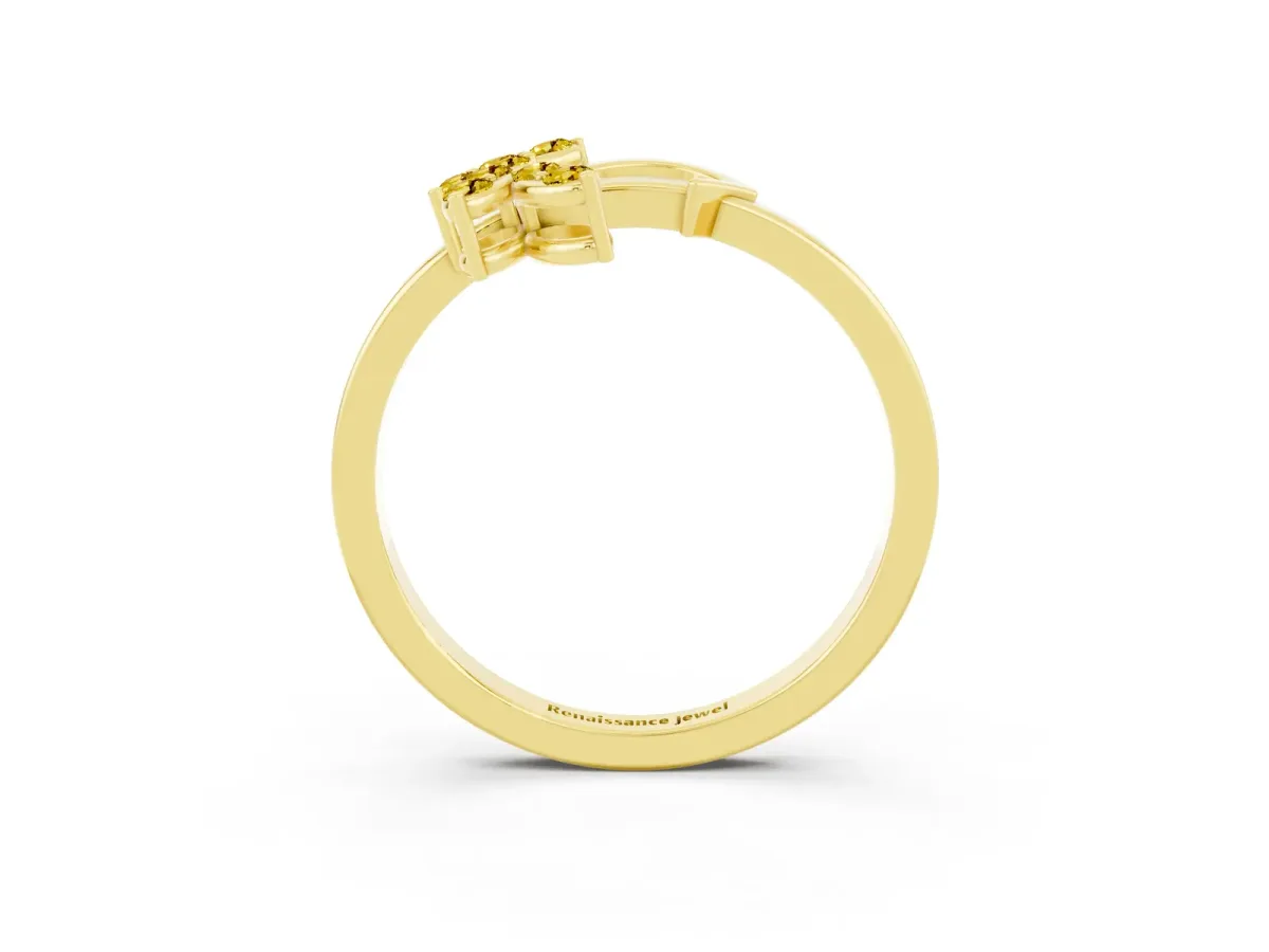 Marquise Yellow Sapphire Cluster Bypass Ring with Prong Setting Yellow gold