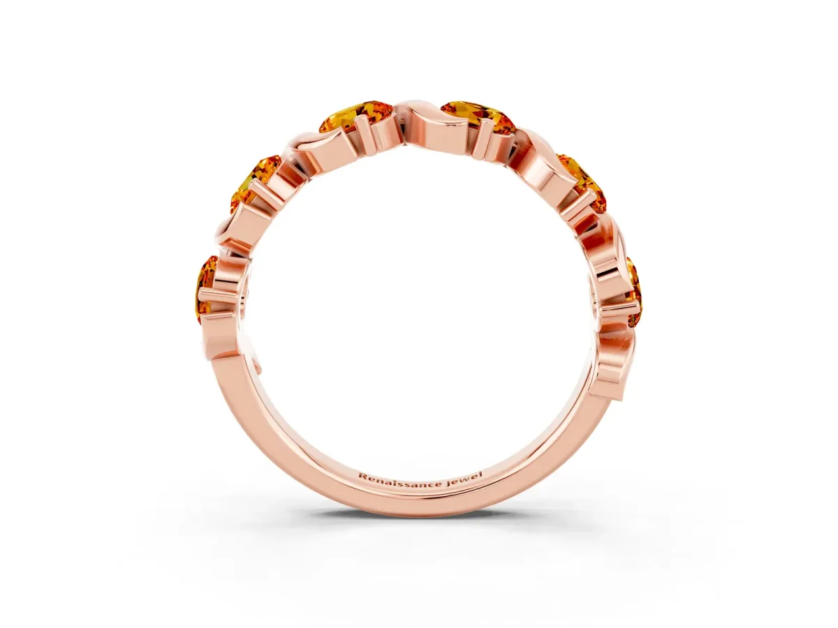 Round Citrine Half Eternity Band with Wave Prong Setting Rose gold