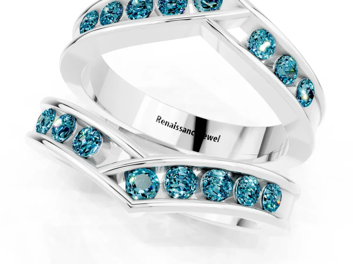 Round Blue Topaz Channel-Set Chevron Band Platinum