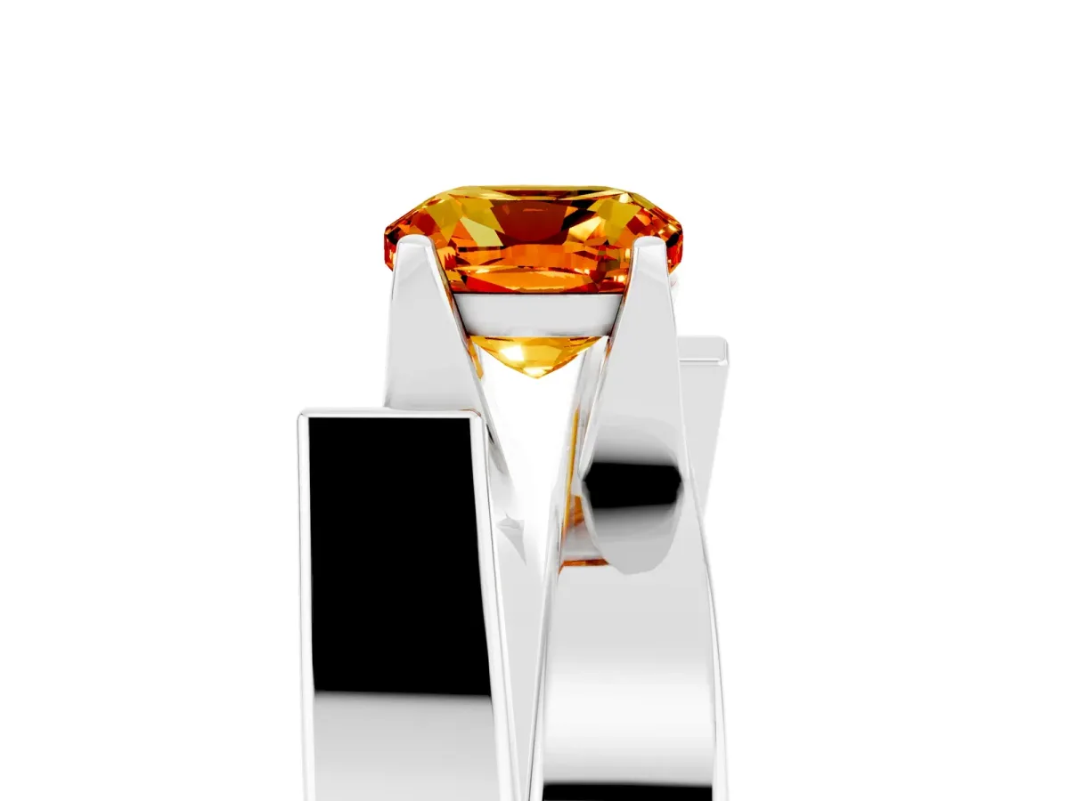 Modern Tension Set Cushion Cut Citrine Solitaire Wide Band Ring Silver