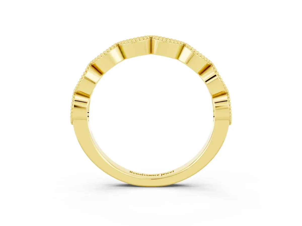 Milgrain Marquise Peridot Half Eternity Band with Bezel Setting Yellow gold
