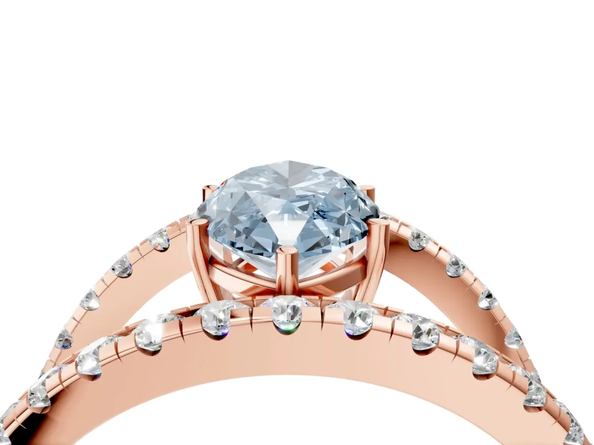 Fancy Blue Marquise Cut Solitaire Split Shank Pave Diamond Ring Rose gold