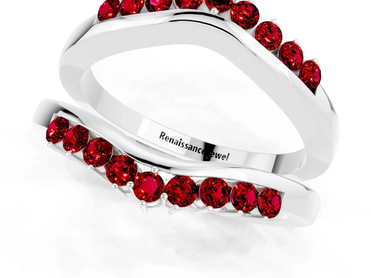 Round Ruby Chevron Contour Band with Prong Setting Silver