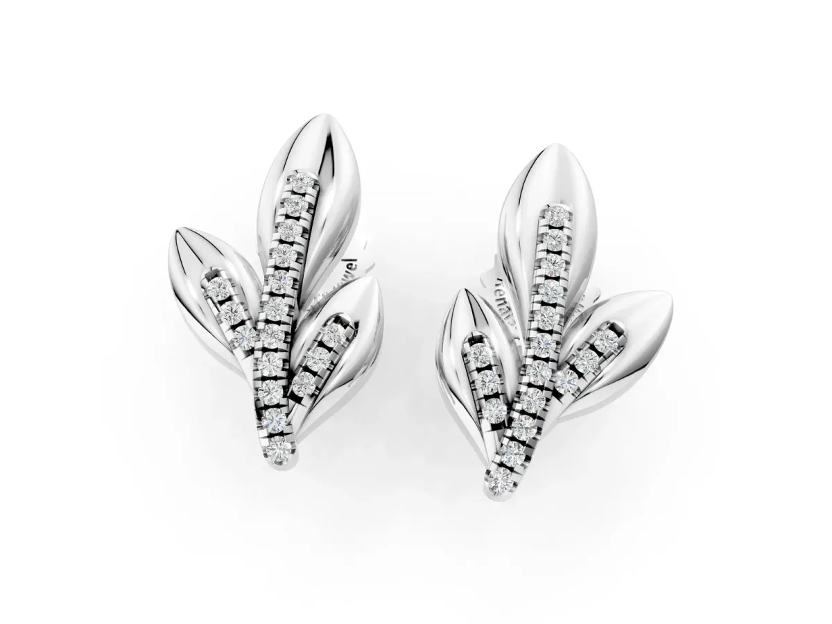 Round Diamond Olive Branch Stud Earrings Silver
