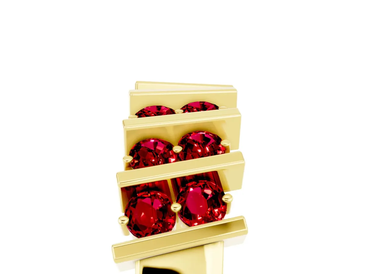 Channel Set Round Ruby Anniversary Band with Vertical Prongs Yellow gold