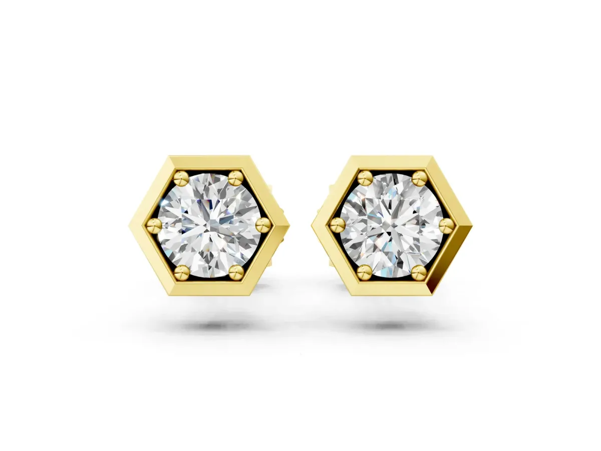 Round Diamond Bezel-Set Stud Earrings Yellow gold