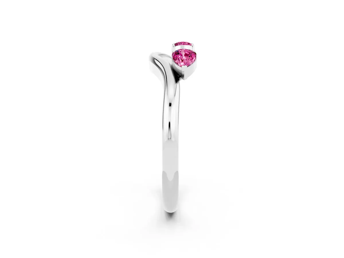 Pear Cut Pink Sapphire Two-Stone Open Band Ring with Prong Setting Silver