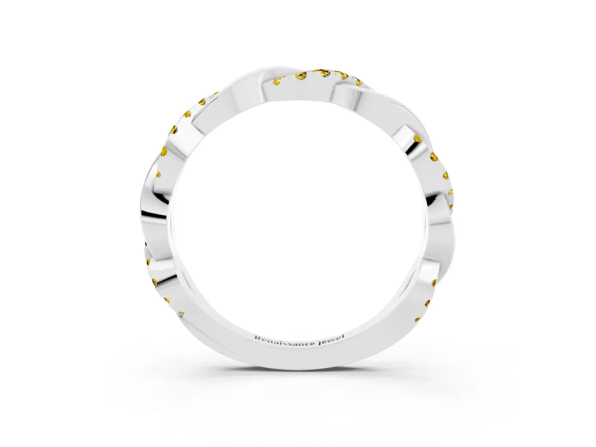Round Yellow Sapphire Twist Eternity Band with Pavé Setting Silver