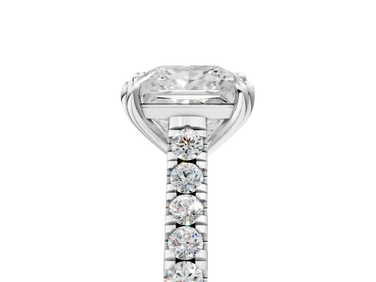 Princess Cut Solitaire Pave Diamond Engagement Ring with Prong Setting White gold
