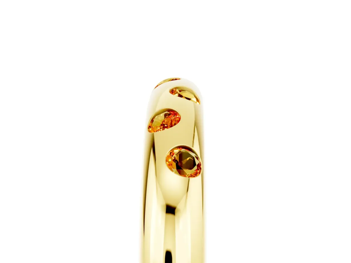 Round Citrine Flush-Set Comfort Fit Band Yellow gold